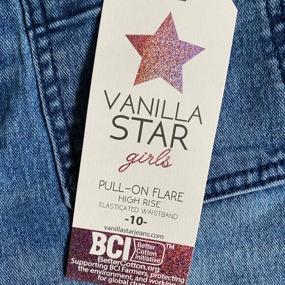 Vanilla Star Flare Jeans Girls 9/10 Blue Pull On High Rise Stretch Cowgirls - Picture 12 of 14